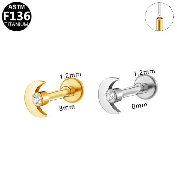 Wholesale 1 Piece Ear Cartilage Rings & Studs Elegant Moon Pure Titanium Polishing Plating Inlay Zircon 18K Gold Plated White Gold Plated Ear Cartilage Rings & Studs