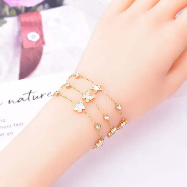 Wholesale PVD Coated Real Gold Plated 18K Gold Star Flower Butterfly 304 Stainless Steel Casual Simple Style Waterproof Non Tarnish 304 Stainless Steel Bracelets