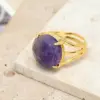 Wholesale Casual Modern Style Simple Style Round Natural Stone Copper 18K Gold Plated Amethyst Green Aventurine Lapis Lazuli Rings In Bulk