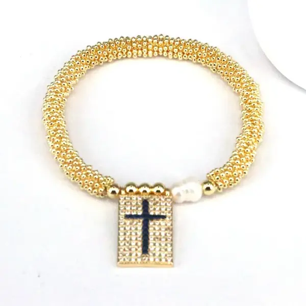 Wholesale Copper 18K Gold Plated Elegant Vintage Style Luxurious Plating Inlay Cross Heart Shape Zircon Bracelets