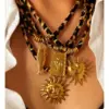 304 Stainless Steel Sunflower Starfish Conch PVD Coated Rhinestones Real Gold Plated Exaggerated Cool Style Waterproof Non Tarnish Surgical Steel Cord String Lobster Trigger Clasp Closure Gold Pendant Necklace
