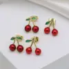 Wholesale 1 Pair IG Style Cherry Enamel Inlay Copper Zircon Ear Studs