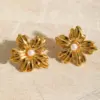 Wholesale 1 Pair Casual Basic Simple Style Flower Bow Knot Inlay 304 Stainless Steel Imitation Pearl 18K Gold Plated Ear Studs