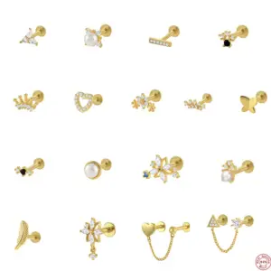 1 Piece Ear Cartilage Rings & Studs Fashion Heart Shape Crown Flower 925 Sterling Silver Plating Inlay Artificial Pearls Rhinestones
