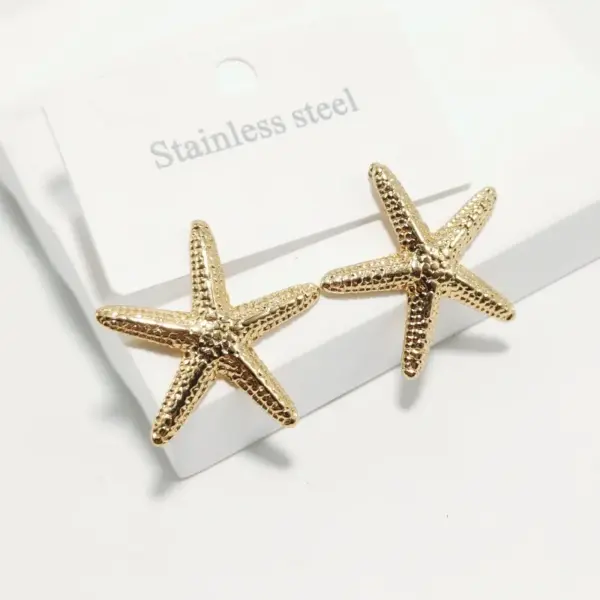 Wholesale 304 Stainless Steel Starfish Electroplating Golden Plated Elegant Retro Commute Waterproof Non Tarnish Gold Ear Studs