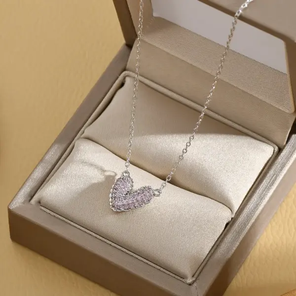 Wholesale Sweet Heart Shape Copper Pendant Necklace Plating Inlay Zircon Copper Necklaces 1 Piece