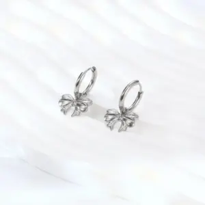 Wholesale PVD Coated Real Gold Plated 18K Gold Bow Knot 304 Stainless Steel Elegant Waterproof Non Tarnish Drop Earrings