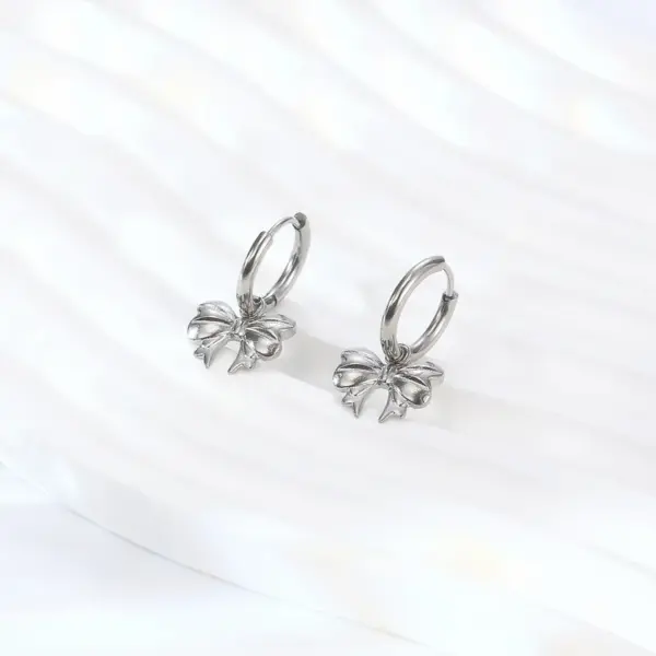 Wholesale PVD Coated Real Gold Plated 18K Gold Bow Knot 304 Stainless Steel Elegant Waterproof Non Tarnish Drop Earrings