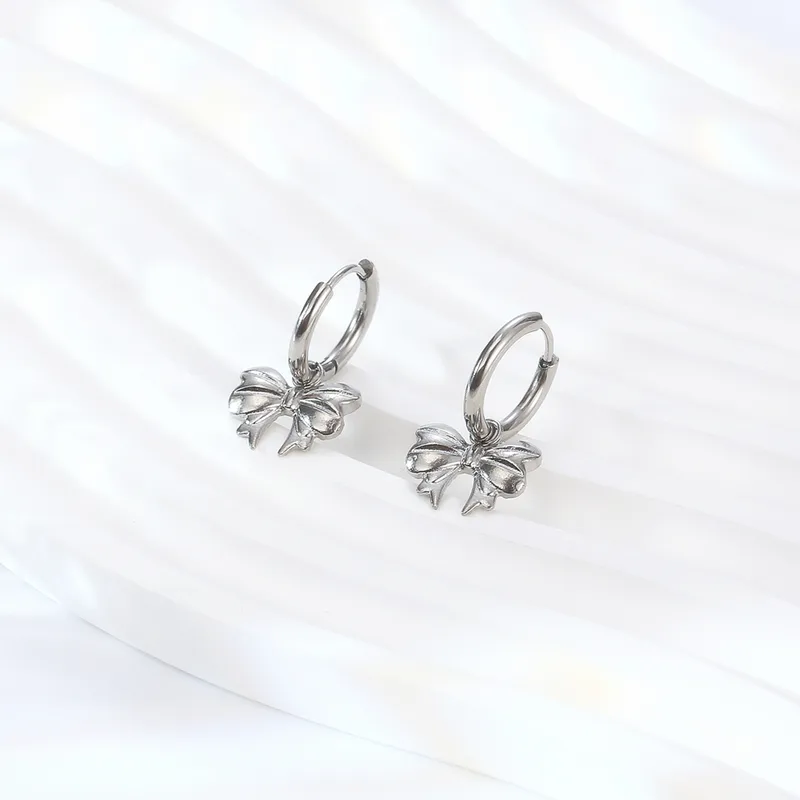 Wholesale PVD Coated Real Gold Plated 18K Gold Bow Knot 304 Stainless Steel Elegant Waterproof Non Tarnish Drop Earrings