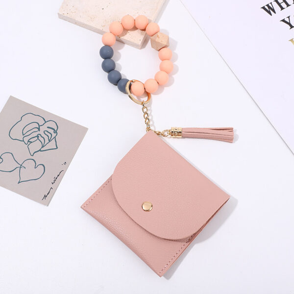 Wholesale Cross-border New Silicone Bead Keychain Bracelet Wooden Bead Card Bag Key Ring Bracelet Certificate Card Holder Bracelet Spot