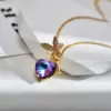 Wholesale Copper Heart Shape Electroplating Zircon Copper Plated Fairy Style Waterproof Non Tarnish Inlay Cable Chain Pendant Necklace