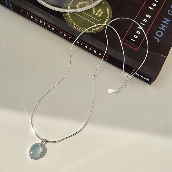 Wholesale Aquamarine Egg-Shaped Crystal Necklace Ins Niche Simple Oval Water Drop Pendant Cold All-Match Light Luxury Snake Bone Chain