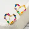 Wholesale 1 Pair Fashion Heart Shape Bird Inlay Copper Zircon 18k Gold Plated Ear Studs