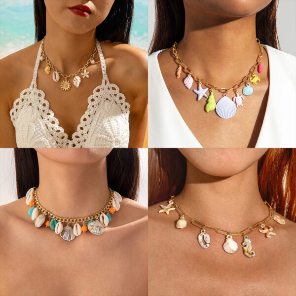 Wholesale Starfish Pendant Necklace Beach Style Chain Jewelry