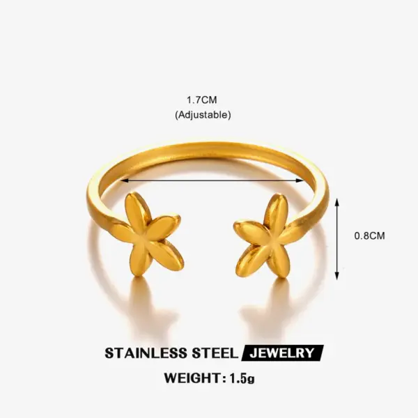 Ion Plating (IP) 18K Gold Plated Flower 304 Stainless Steel Simple Style Waterproof Non Tarnish Open Rings