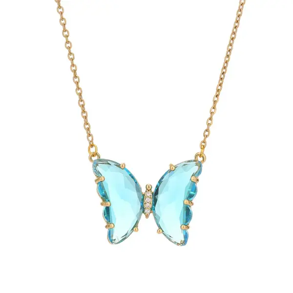 Wholesale 304 Stainless Steel Copper Fashion Inlay Butterfly Crystal Pendant Necklace