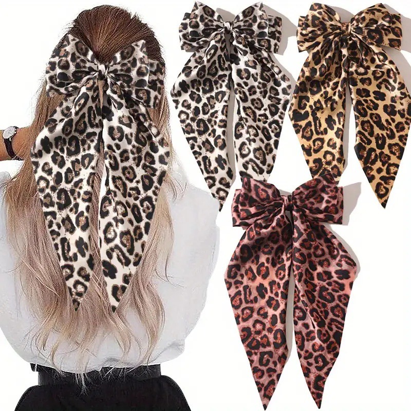 Wholesale Cross-Border Retro Leopard Print Bow Printed Ribbon Spring Clip Hair Aessories nytail Hairpin Fabric New Women's Hair Aessories