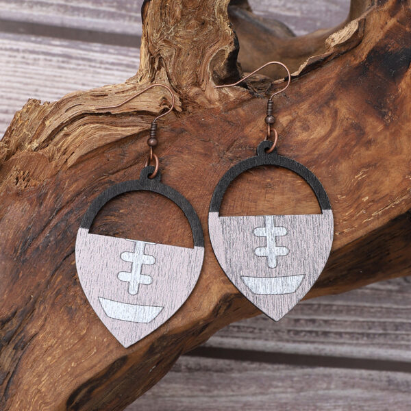 Wholesale Cross Border Sports Ball Rugby Wooden Earrings Laser Carved Earrings AliExpress Amazon