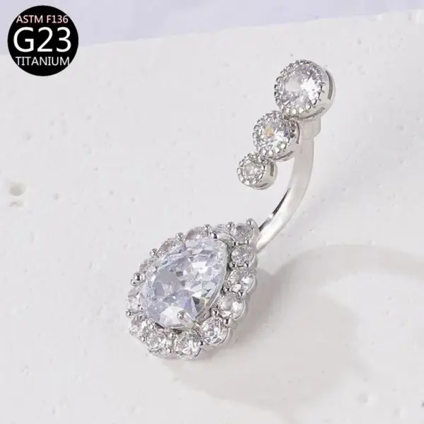 Titanium Alloy Navel Ring With Large Waterdrop Zirconia Stone Anti-allergy Material Piercing Jewelry Drop Shape Unisex Design
