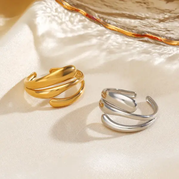 Ion Plating (IP) 18K Gold Plated Lines 304 Stainless Steel Simple Style Waterproof Non Tarnish Open Rings