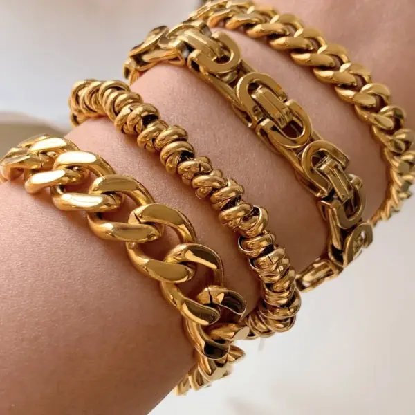 Wholesale Ion Plating (IP) Chains Print 304 Stainless Steel Basic Classic Style Waterproof Non Tarnish 304 Stainless Steel Chain Bracelet