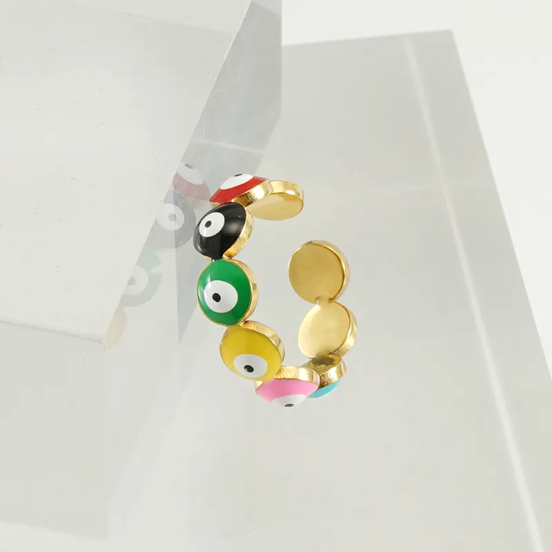 Wholesale PVD Coated Devil'S Eye 304 Stainless Steel Hip-Hop Cool Style Waterproof Non Tarnish Open Ring
