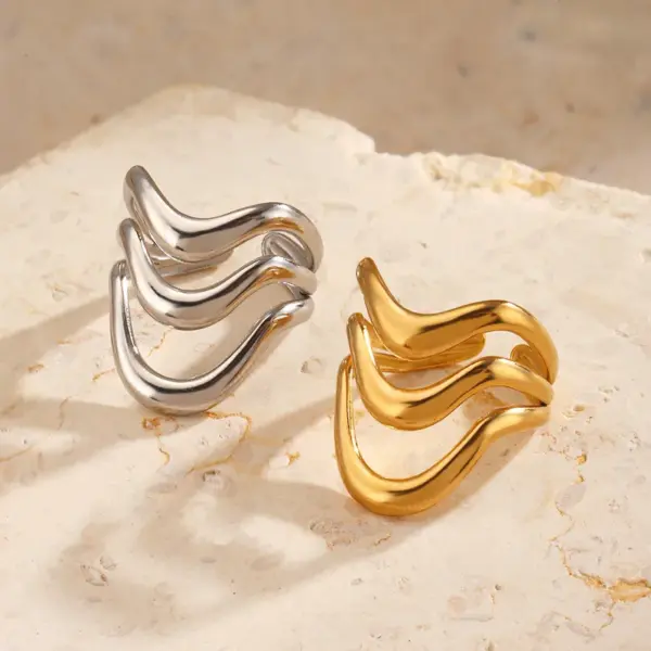Wholesale Ion Plating (IP) 18K Gold Plated Lines 304 Stainless Steel Casual Hip-Hop Rock Waterproof Non Tarnish Open Rings