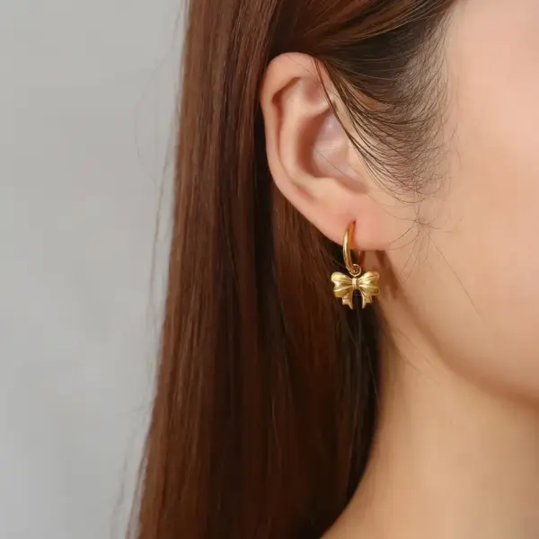 Wholesale PVD Coated Real Gold Plated 18K Gold Bow Knot 304 Stainless Steel Elegant Waterproof Non Tarnish Drop Earrings
