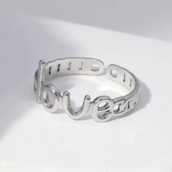 Wholesale PVD Coated Real Gold Plated Letter Stainless Steel Fashion Waterproof Non Tarnish Open Ring