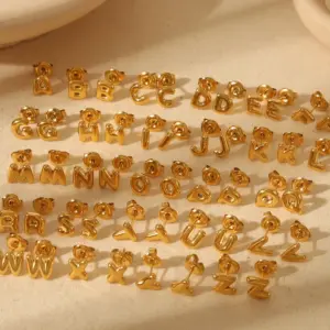 Wholesale 1 Pair Basic Simple Style Letter Solid Color 304 Stainless Steel 14K Gold Plated Ear Studs
