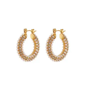 Zircon Pearl Earrings-Gold