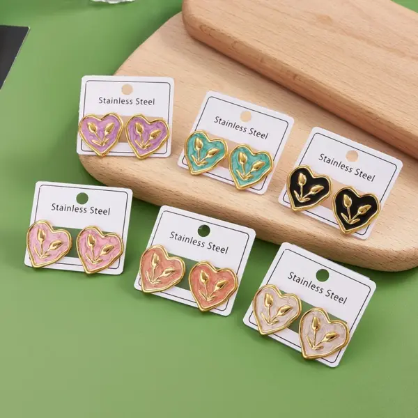Wholesale Ins Style Heart Shaped Stainless Steel 304 Earrings Women's Casual Weekend Daily Use Vacuum Plated Gold Finish Drop Ear Studs
