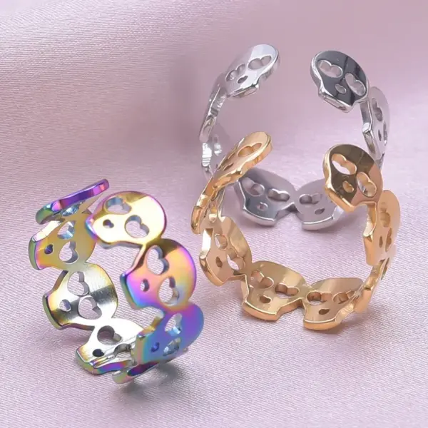 PVD Coated Real Gold Plated 18K Gold Skull 304 Stainless Steel Commute Waterproof Non Tarnish Rings