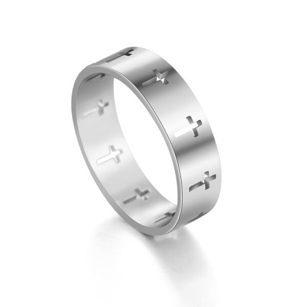 oly-026fa5d163d31c22bae200d2f9a833b5 Wholesale Style Faith Jewelry Rings, Hollow Cross Rings, Glossy lished Stainless Steel Rings for Men and Women