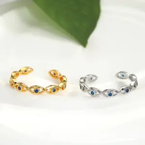 Wholesale Classic Style Devil's Eye Copper Inlay Zircon Open Ring