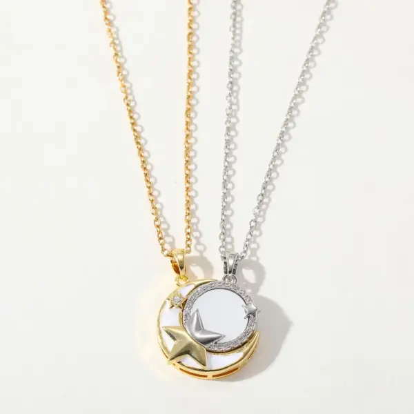 Wholesale Jewelry Luxurious Wedding Romantic Human Sun Moon 304 Stainless Steel Copper Zircon 18K Gold Plated Plating Inlay Cable Chain Necklace