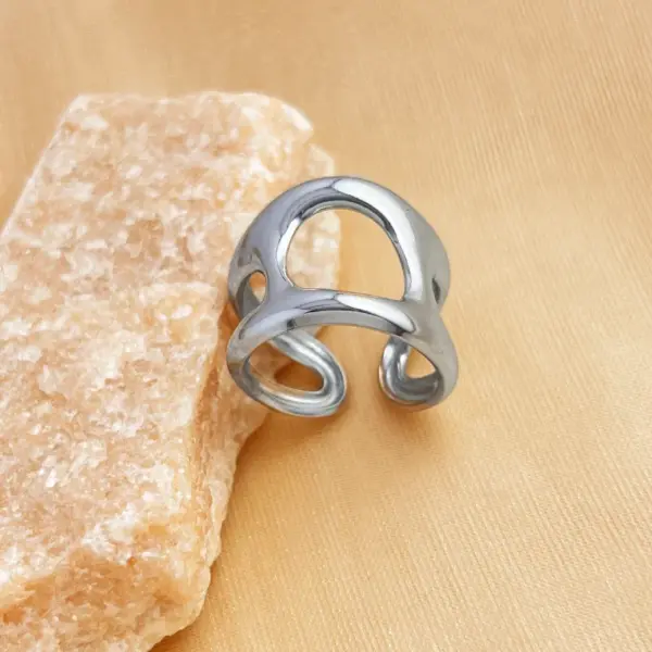 PVD Coated Real Gold Plated 18K Gold Geometric 304 Stainless Steel Retro Simple Style Waterproof Non Tarnish Open Rings