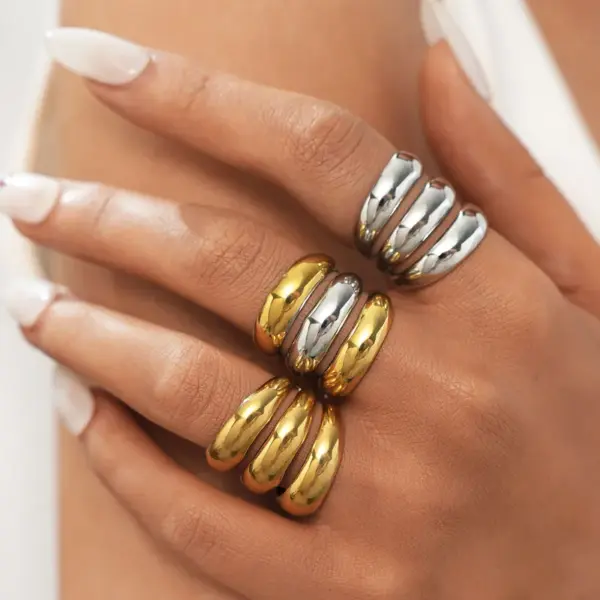 Wholesale PVD Coated Real Gold Plated 18K Gold Geometric 304 Stainless Steel Hawaiian Lady Tropical Waterproof Non Tarnish Rings