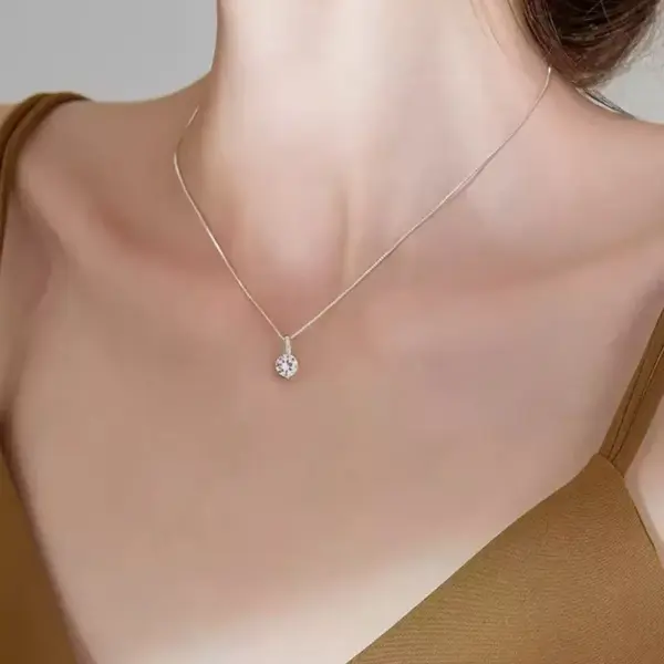 Mini Single Diamond Zircon Necklace For Women Simple Trendy Transparent Collarbone Chain Geometric Stainless Steel Material
