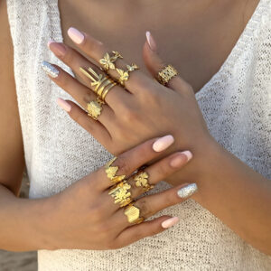 oly-02813d6afc3adb5e66b0ec0d0fd7fc40 Wholesale Cross-border Stainless Steel Ring Irregular High-grade Sense Real Gold Plating Fadeless Butterfly Shell Starfish All-match Ring