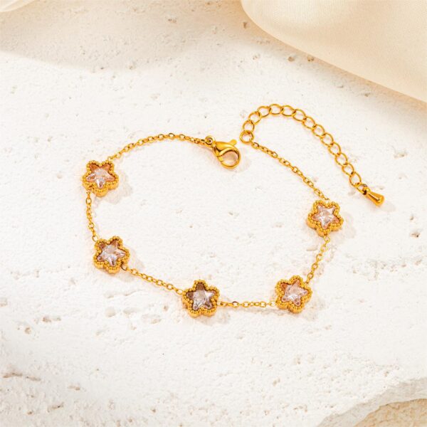 Wholesale Bracelet Non-Fading Women's Summer Gold Retro Titanium Steel Colorful Zircon Bracelet Five-Pointed Star High-Grade Emerald Zircon