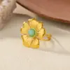 Wholesale Romantic Flower Moon Butterfly Shark Pattern Open Ring 18K Gold Plated Luxury Zircon Imitation Jade Women's Jewelry Banquet Party Wedding Jewelry Stainless Steel