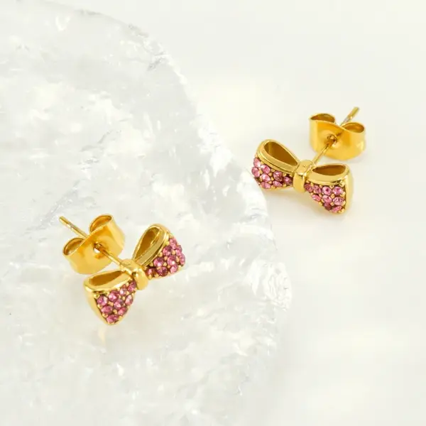 Wholesale PVD Coated 18K Gold Plated Flower Bow Knot 304 Stainless Steel Elegant Classical Vintage Style Waterproof Non Tarnish Ear Studs