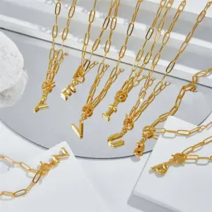 Copper 14K Gold Plated Fashion Plating Letter Pendant Necklace