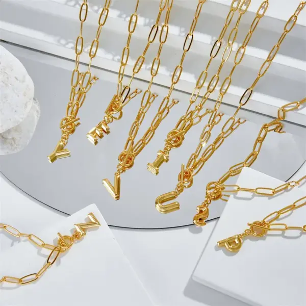 Copper 14K Gold Plated Fashion Plating Letter Pendant Necklace