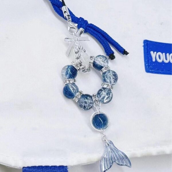 Wholesale [Blue Fish Tail] Mermaid Fall Phone Chain Pendant Beaded Bow Deep Sea Pendant Key Chain