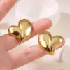 201 Stainless Steel 304 Stainless Steel Heart Shape Solid Color Electroplating Stone-Free Imitation Gold Simple Style Classic Style Gold Ear Studs
