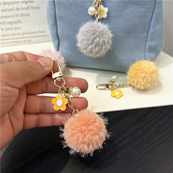 oly-02a3f1feffaf4d82fdd271c32804a1e3 Wholesale Small Fresh Flower Fur Ball Car Keychain Colorfulful Candy Ball Pearl Bag Pendant Earphone Set Bag Pendant Accessories
