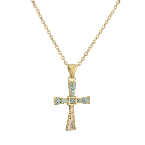 Wholesale Ig Style Simple Style Cross Copper Plating Inlay Zircon Gold Plated Pendant Necklace