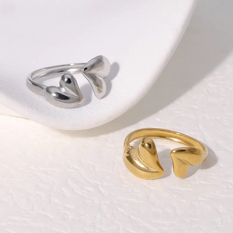 Wholesale PVD Coated Real Gold Plated 18K Gold Heart Shape 304 Stainless Steel Sweet Simple Style IG Style Waterproof Non Tarnish Open Rings